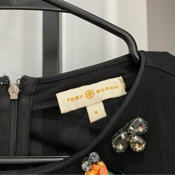 Tory Burch Deena Beetle Embellished Dress Rayon Stretch Black Jewel Size Small • - Picture 6 of 9